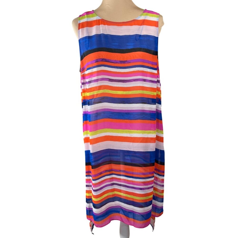 Vince Camuto Swim Cover-Up Tunic Sleeveless Bright L Large Stripe Colorful